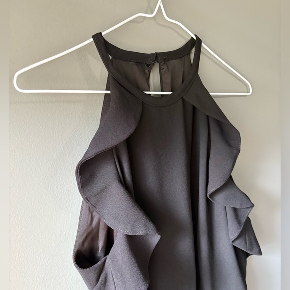 Le Chateau, size M, Elegant Black Jumpsuit, wide leg, zippers, halter top - Picture 3 of 9